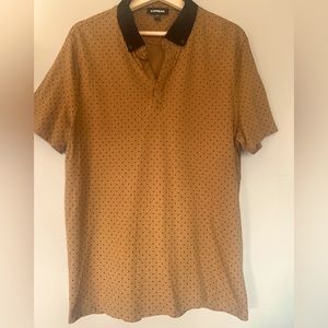 Express LG polka dot polo, brown and black